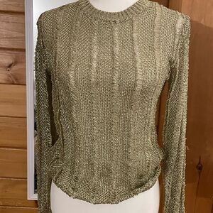 Unique Gold Metallic Lightweight Knit Sweater Top